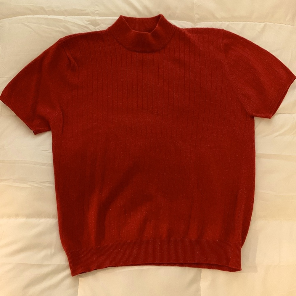 Sag Harbor Mock Turtleneck Sweater, Short Sleeve, Sparkle Knit, Holiday Ready